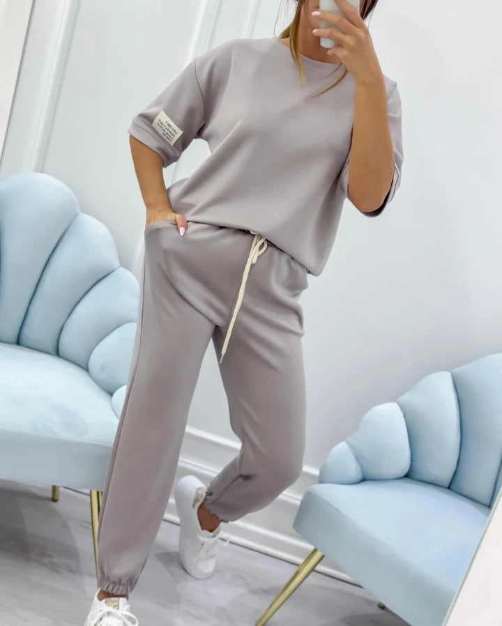 Women's Cotton Linen Relaxed Top and Ankle Trousers Set