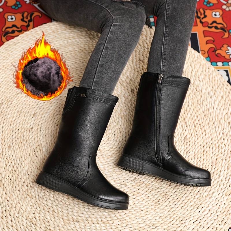 Women's Warm Lined Mid Calf Boots with Stretch Back Panel