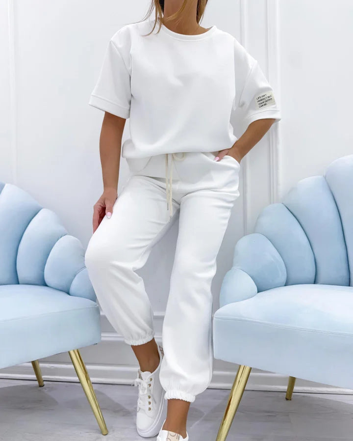 Women's Cotton Linen Relaxed Top and Ankle Trousers Set