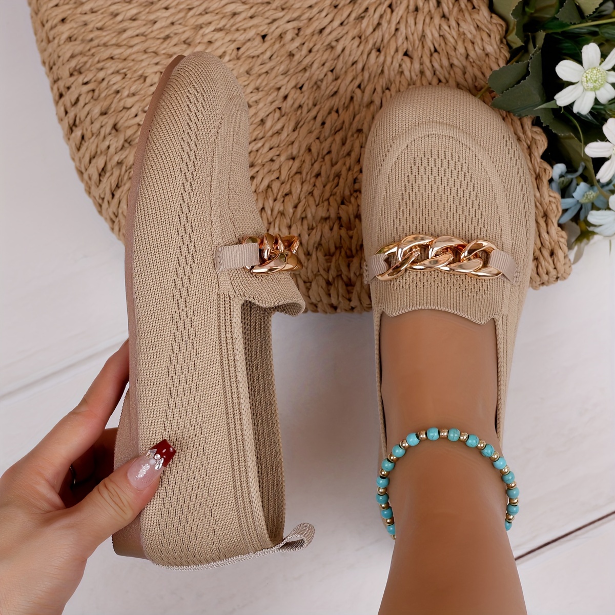 size womens flats breathable comfortable slip on shoes with sparkle detail round toe     for autumn spring details 10