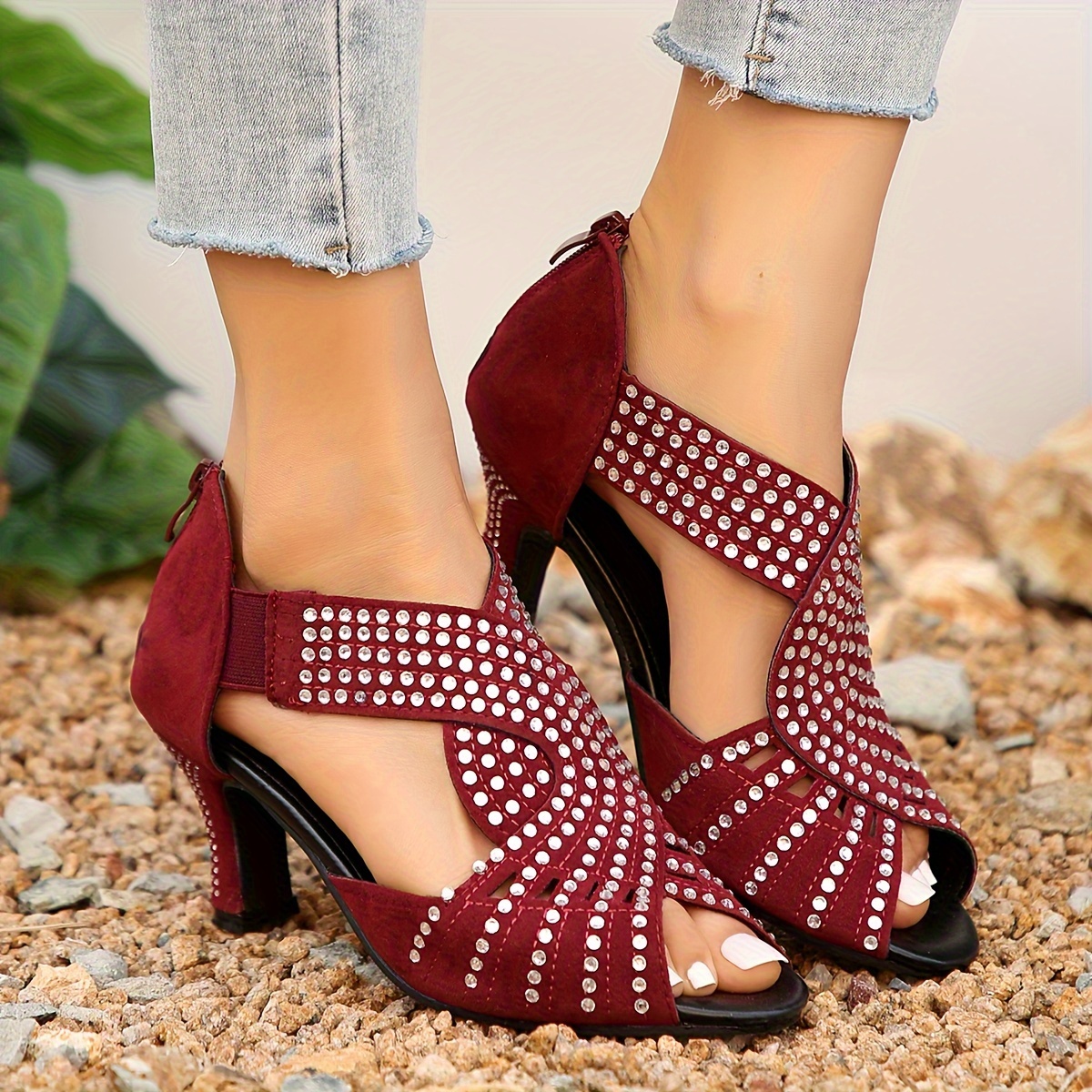 womens   fashion sandals casual open toe ankle strap with   detail   heel cone zipper closure tpr   made materials strappy sandals details 8