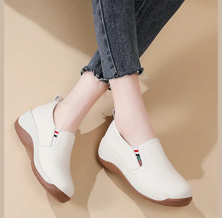 Women's Thick Sole Slip On Leather Look Loafers