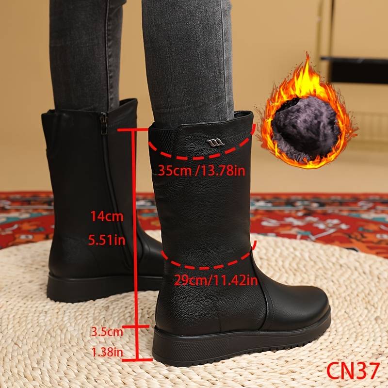 Women's Warm Lined Mid Calf Boots with Stretch Back Panel